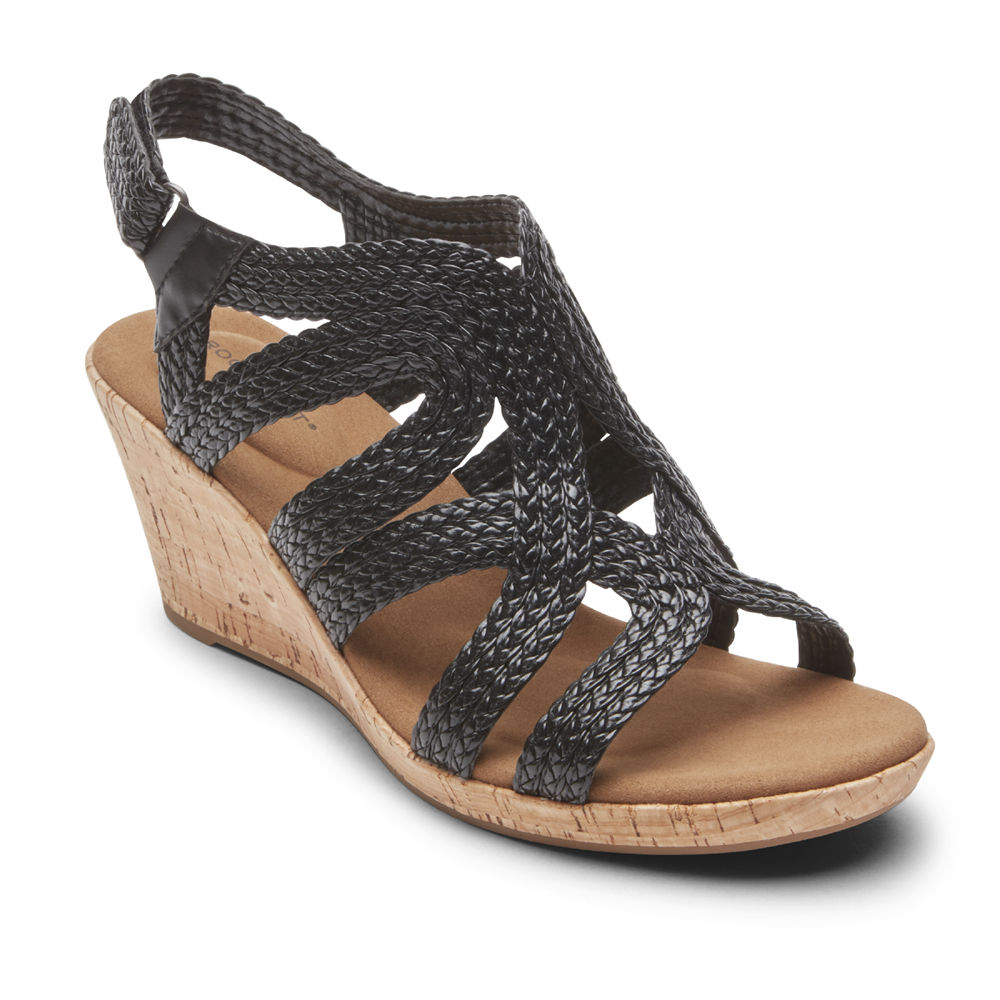 Rockport Womens Briah Braided - Sandals Black - QMA482630